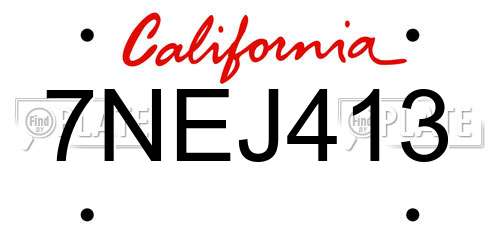 7NEJ413 California License Plate