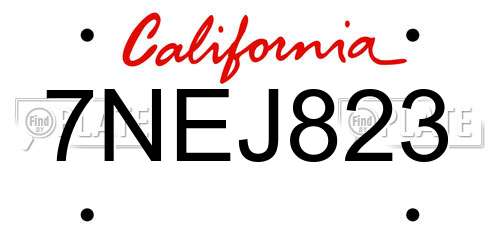 7NEJ823 California License Plate