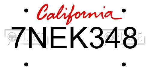 7NEK348 California License Plate