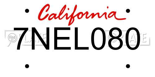 7NEL080 California License Plate