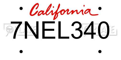 7NEL340 California License Plate