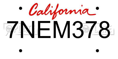 7NEM378 California License Plate