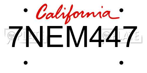 7NEM447 California License Plate