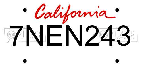 7NEN243 California License Plate