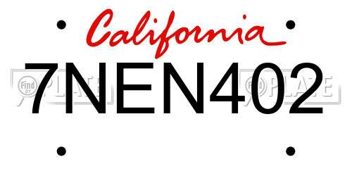 7NEN402 California License Plate