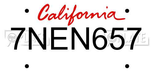 7NEN657 California License Plate