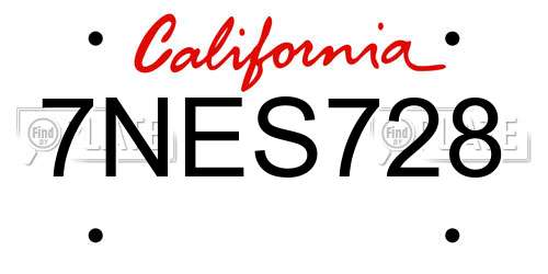 7NES728 California License Plate