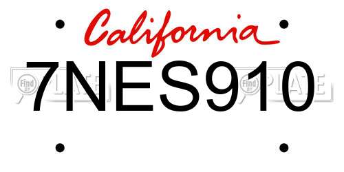 7NES910 California License Plate