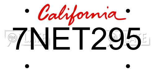 7NET295 California License Plate