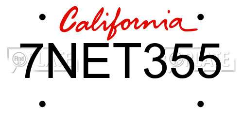 7NET355 California License Plate