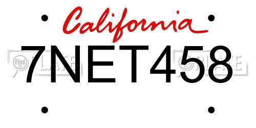 7NET458 California License Plate