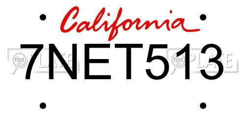 7NET513 California License Plate
