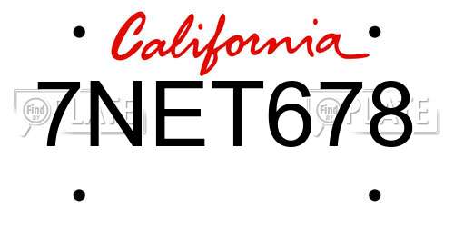 7NET678 California License Plate