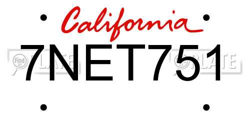7NET751 California License Plate