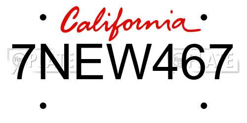 7NEW467 California License Plate
