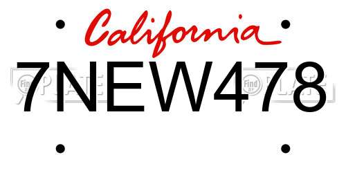 7NEW478 California License Plate
