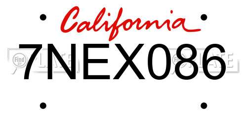 7NEX086 California License Plate