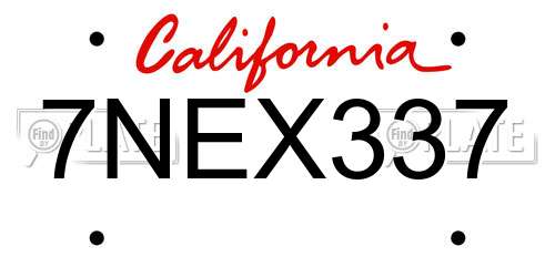 7NEX337 California License Plate