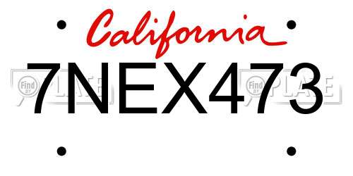 7NEX473 California License Plate