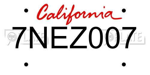 7NEZ007 California License Plate