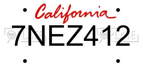 7NEZ412 California License Plate