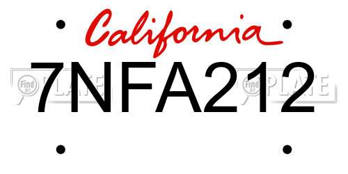 7NFA212 California License Plate