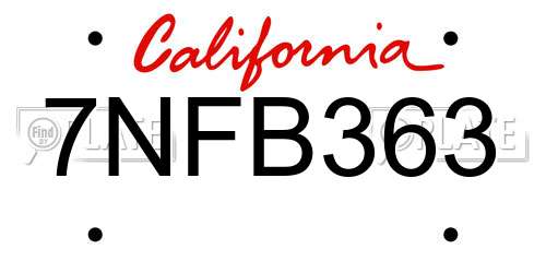 7NFB363 California License Plate