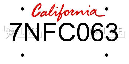 7NFC063 California License Plate