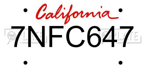 7NFC647 California License Plate