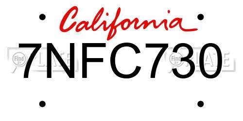 7NFC730 California License Plate