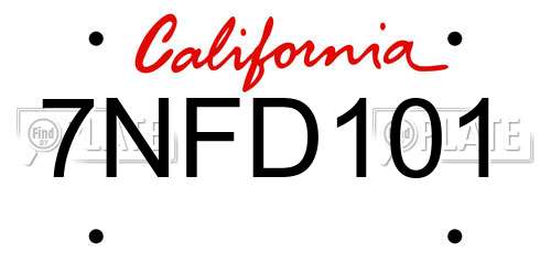 7NFD101 California License Plate