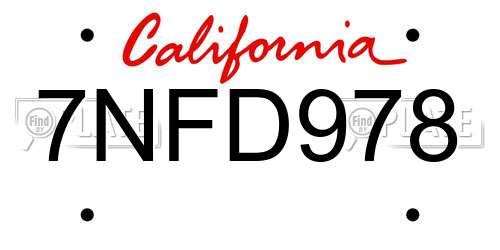 7NFD978 California License Plate