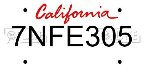 7NFE305 California License Plate