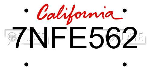 7NFE562 California License Plate