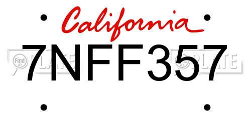 7NFF357 California License Plate