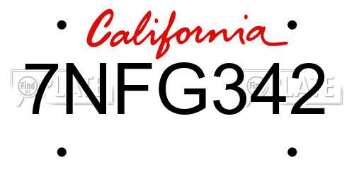 7NFG342 California License Plate
