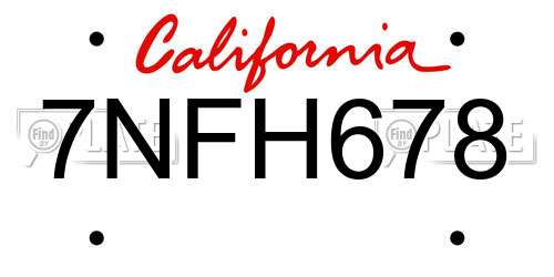 7NFH678 California License Plate
