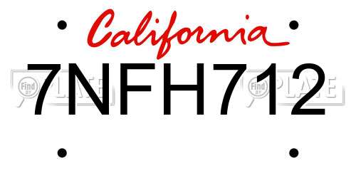 7NFH712 California License Plate