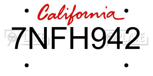 7NFH942 California License Plate