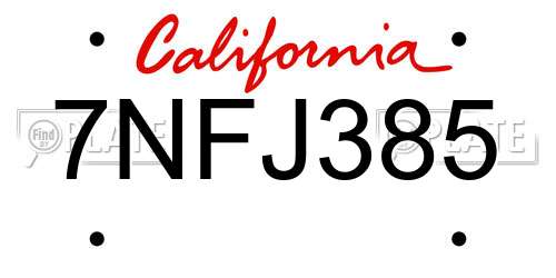 7NFJ385 California License Plate