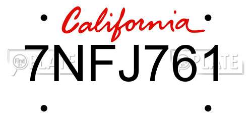 7NFJ761 California License Plate
