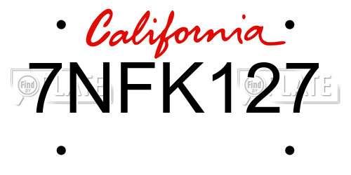 7NFK127 California License Plate