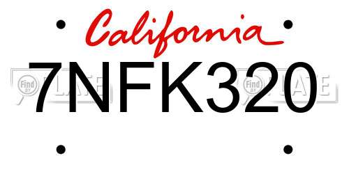 7NFK320 California License Plate