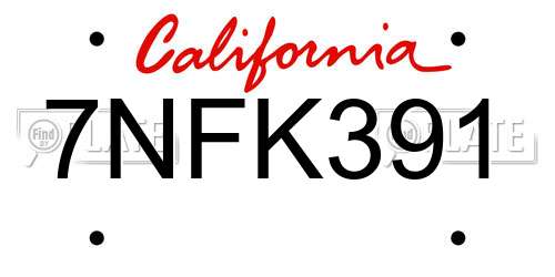 7NFK391 California License Plate