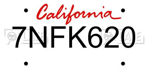7NFK620 California License Plate