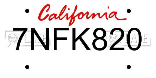 7NFK820 California License Plate