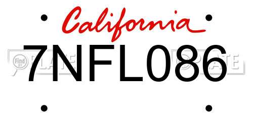 7NFL086 California License Plate