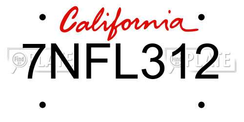 7NFL312 California License Plate
