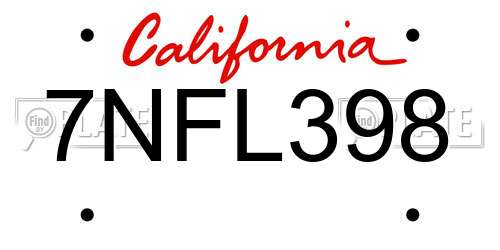 7NFL398 California License Plate