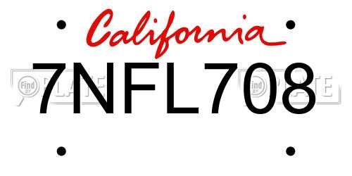 7NFL708 California License Plate